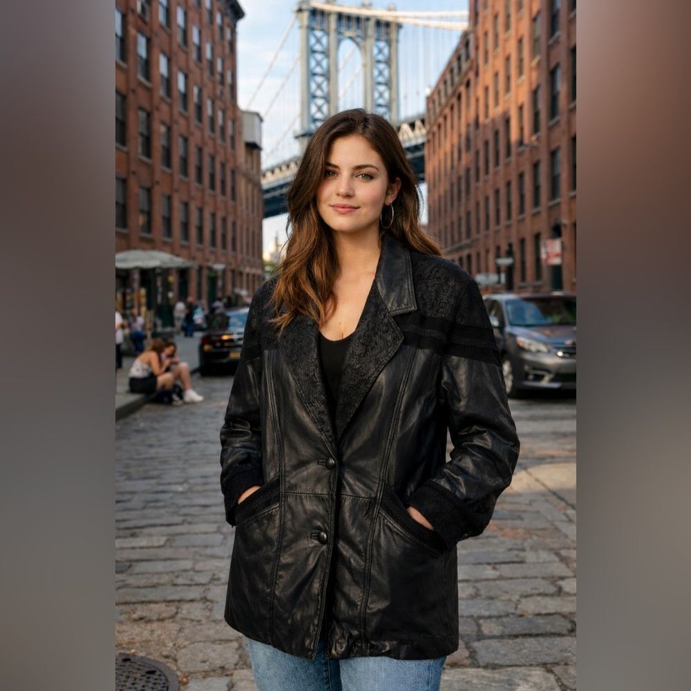 🎀 VINTAGE 🎀 80s Jacqueline Ferrar Chic Black Leather & Suede Jacket Size Medium